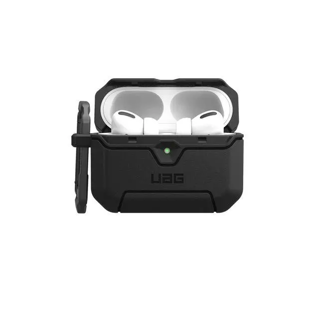 Alt view image 4 of 5 - URBAN ARMOR GEAR UAG Designed for AirPods Pro 3rd Gen Case, Rugged Military Grade Drop Proof Protective Cover with Detachable Carabiner Clip & Secure Lip Closure, Scout Black