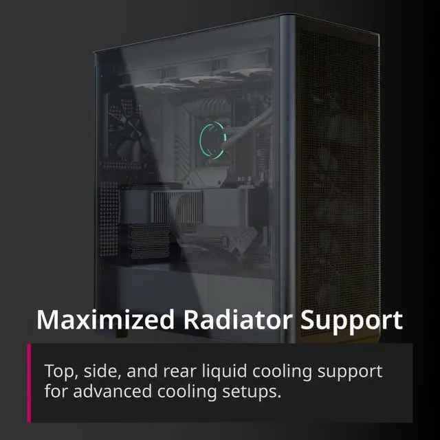 Alt view image 4 of 5 - APNX C1-R Mid-Tower ATX High Airflow PC Case, 4x120mm Black Fans, 11 Fan Slots, 360mm Radiator Support, ASUS/MSI Back-Connect Motherboard Support, Tempered Glass Panel, Cable Management, Type-C,
