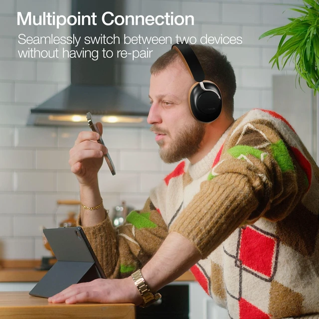 Alt view image 5 of 5 - Naztech Aura 360 - Vintage 24HR+ Talk Time w/ANC Over Ear Bluetooth Wireless Headphone Headphones for Travel and Leisure, Multipoint Connection Dual Voice Mic.