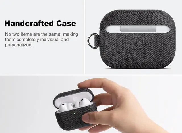 Alt view image 3 of 5 - Haobobro Handmade Case - for AirPods Pro 3 Case Cover with Key Chain - Selected Skin-Friendly Vegan Leather, Woolen Fabric Cloth Style, Shockproof Hard Cover for AirPods Pro 3rd Ge