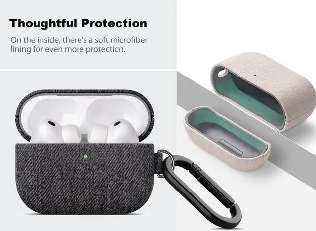 Alt view image 4 of 5 - Haobobro Handmade Case - for AirPods Pro 3 Case Cover with Key Chain - Selected Skin-Friendly Vegan Leather, Woolen Fabric Cloth Style, Shockproof Hard Cover for AirPods Pro 3rd Ge