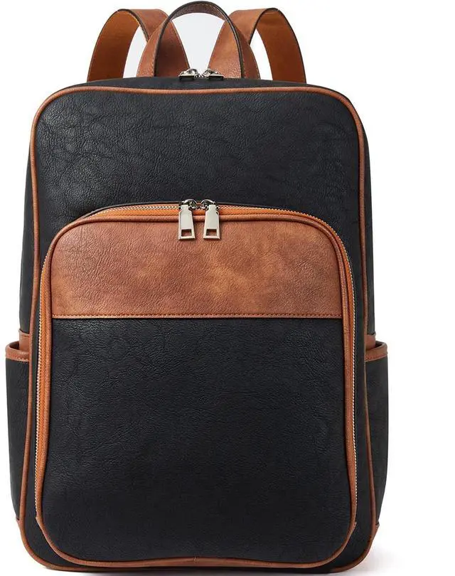 Main image of Telena Leather Laptop Backpack for Women Business Casual College Bags Black-Brown