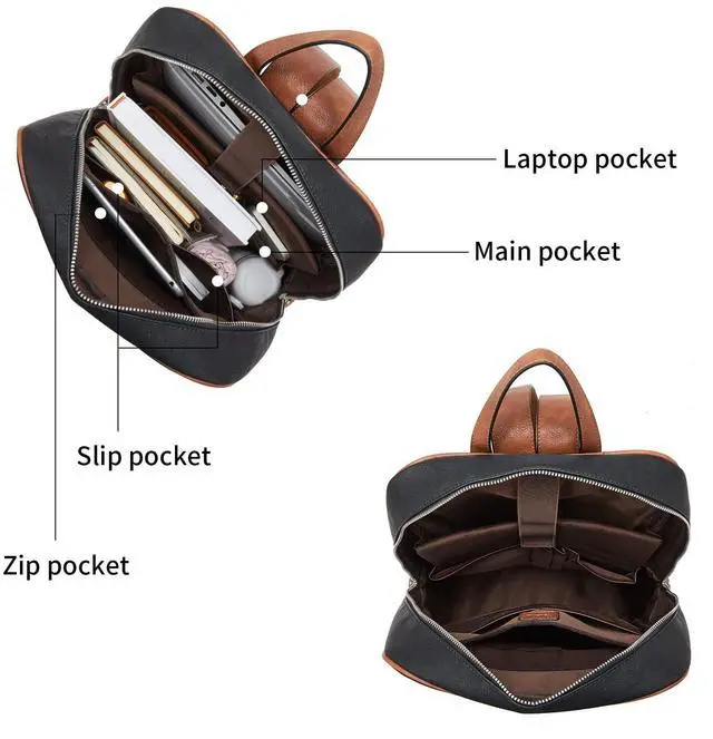 Alt view image 2 of 5 - Telena Leather Laptop Backpack for Women Business Casual College Bags Black-Brown