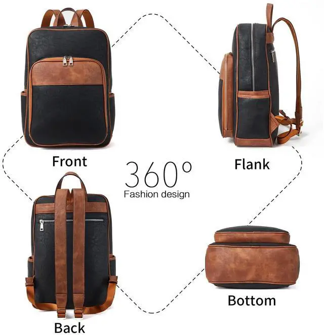 Alt view image 4 of 5 - Telena Leather Laptop Backpack for Women Business Casual College Bags Black-Brown