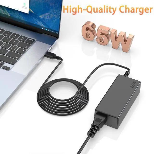 Alt view image 2 of 5 - 65W USB C Chromebook Charger, USB-C Laptop Charger Replacement for Lenovo ThinkPad Yoga, HP Chromebook X360, Dell Latitude, Samsung, Acer, Asus, 10ft Type C Power Cord Adapter