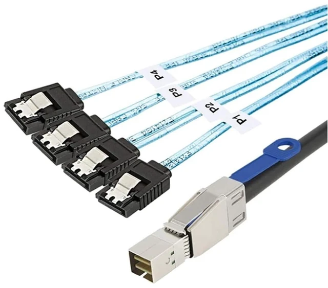 Main image of AoQhir Mini SAS HD SFF-8644 with IC to 4 x SATA 7-Pin Cable 6Gbps High-Speed Server Hard Drive Interconnect, 28AWG Copper Wire (1m)