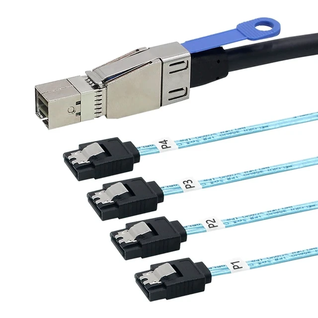 Alt view image 3 of 5 - AoQhir Mini SAS HD SFF-8644 with IC to 4 x SATA 7-Pin Cable 6Gbps High-Speed Server Hard Drive Interconnect, 28AWG Copper Wire (1m)