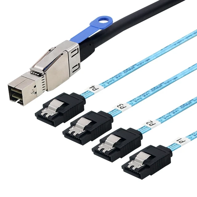 Alt view image 4 of 5 - AoQhir Mini SAS HD SFF-8644 with IC to 4 x SATA 7-Pin Cable 6Gbps High-Speed Server Hard Drive Interconnect, 28AWG Copper Wire (1m)