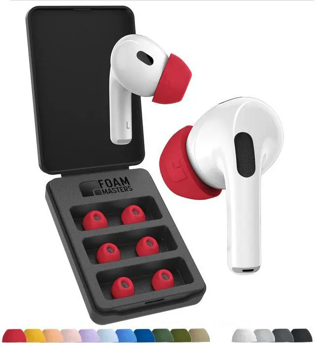 Main image of Foam Masters Ultra-Premium Memory Foam Ear Tips for AirPods Pro 3rd Gen (2025) ^^ 3 Pairs ^^ New Ver. ^^ Secure Fit ^^ Super Comfort ^^ Better Noise Cancel ^^ Replacement Buds (Medium, Red)