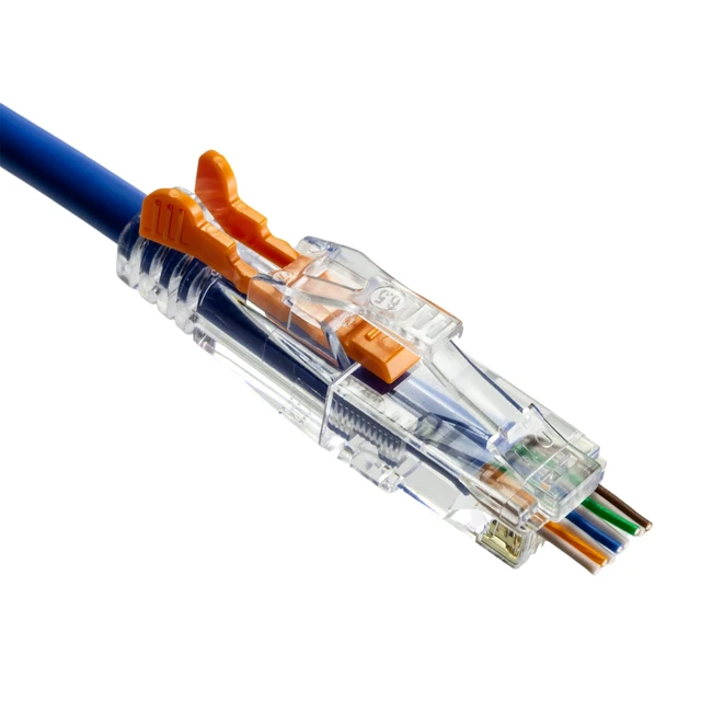 Alt view image 2 of 5 - NTW Gold Plated Lockable CAT6 RJ45 Pass Through Connectors (50 Pack), EZ to Crimp Modular Plug with Boots for Solid or Stranded UTP 23/24 AWG Cable