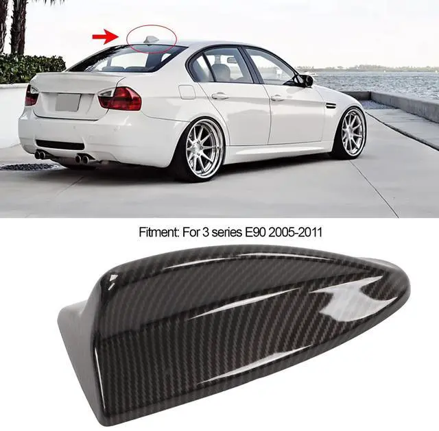 Alt view image 4 of 5 - KIMISS 192mm/7.56in Carbon Fiber Style Shark Fin Antenna Cover Trim Radio Aerial Base Roof Antenna Cover for 3 Series E90 20052011