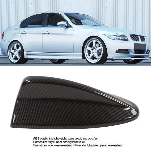Alt view image 5 of 5 - KIMISS 192mm/7.56in Carbon Fiber Style Shark Fin Antenna Cover Trim Radio Aerial Base Roof Antenna Cover for 3 Series E90 20052011