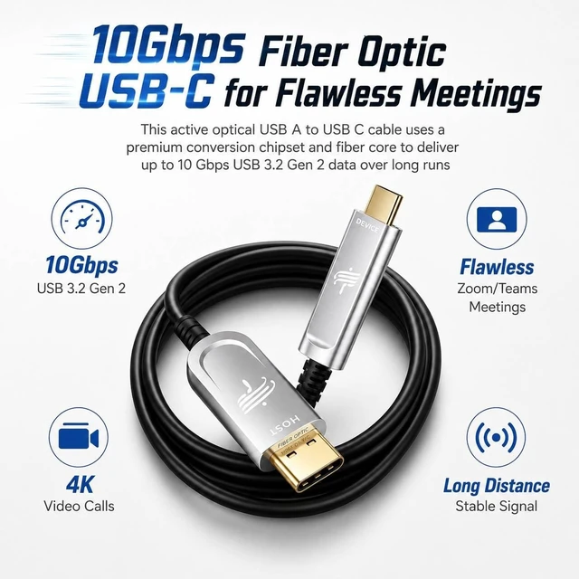 Alt view image 3 of 5 - DWLCWY USB A to USB C Fiber Optic Cable 50FT, 10Gbps Active Optical
