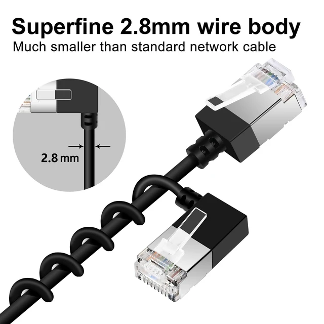 Alt view image 2 of 5 - Ultra Slim Gigabit Cat6 Ethernet Cable 90 Left Angled 25FT 5Pack, UTP