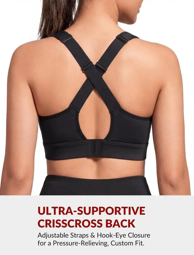 Alt view image 3 of 5 - Yvette Nursing Sports Bra for Women High Impact Support, Breastfeeding Running Bra for Workout Gym Yoga, One-Handed Nursing Clips & Adjustable Criss Cross Back, Padded Plus Size,Black,36A 36B 36C