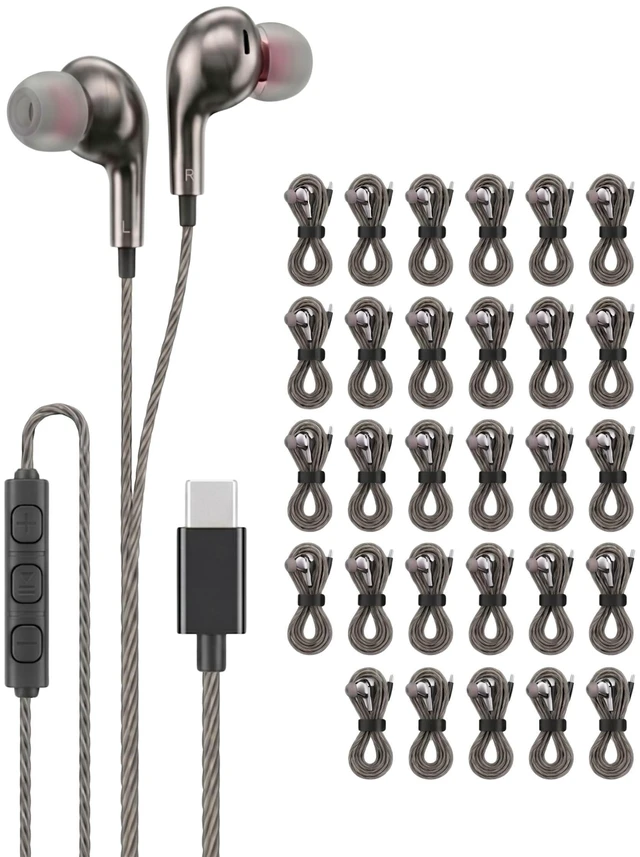 Main image of Chrome 30 Pack Individually Wrapped USB C Earbuds, Wired Type C Headphones with Mic for iPhone 17 16 15 Pro, iPad, Samsung Galaxy S26 S25, Bulk Pack - Dark Grey