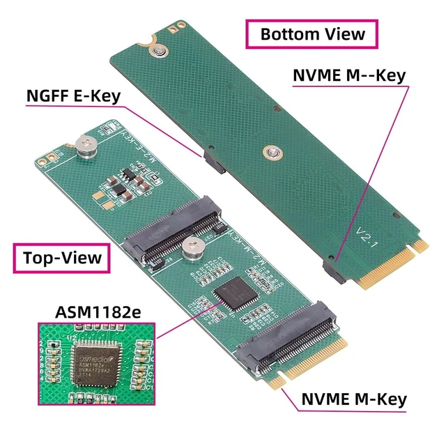 Alt view image 2 of 5 - NFHK NGFF NVME Riser Card M-Key to E-Key WLAN Card & Key-M M.2 NGFF NVME SSD Adapter PCIE Packet Switch Compatible with NAS Industrial Control Motherboard