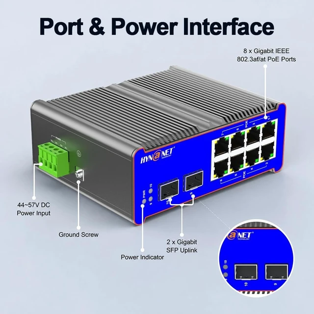 Alt view image 2 of 5 - Industrial 8 Port Gigabit PoE+ Switch with 2 Gigabit SFP Uplink