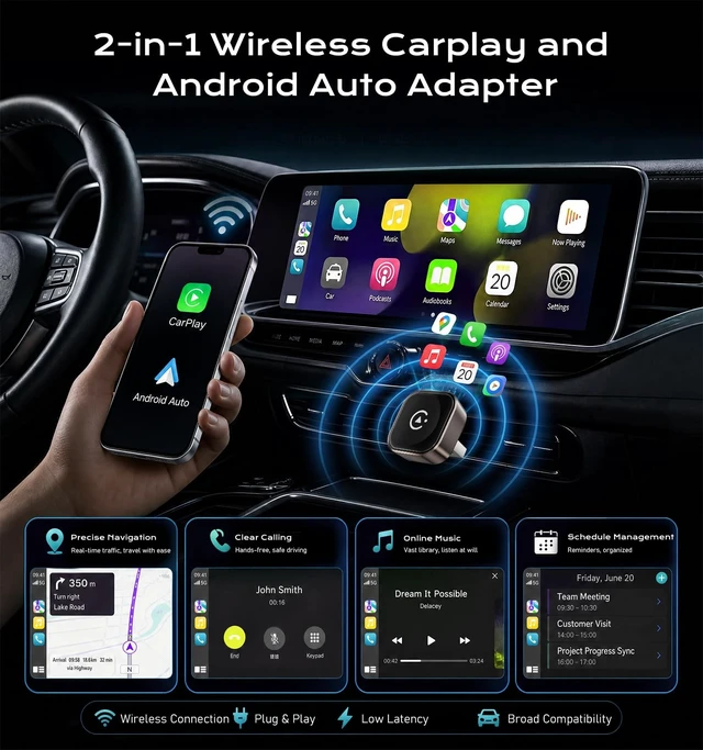 Alt view image 2 of 5 - Wireless CarPlay/Android Auto Adapter, 2-in-1 USB-C/A Carplay Adapter