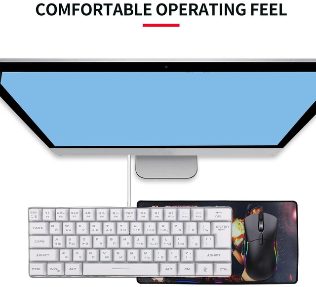 Alt view image 3 of 5 - Wisoqu Russian Mechanical Gaming Keyboard, 61 Key Compact Keyboard, RGB Backlit, High Responsiveness, Anti Ghosting, USB Wired, Russian and English (White)