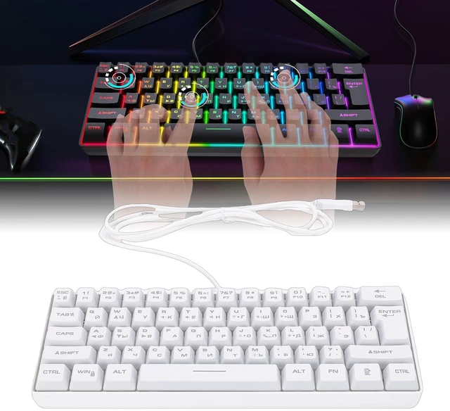Alt view image 4 of 5 - Wisoqu Russian Mechanical Gaming Keyboard, 61 Key Compact Keyboard, RGB Backlit, High Responsiveness, Anti Ghosting, USB Wired, Russian and English (White)