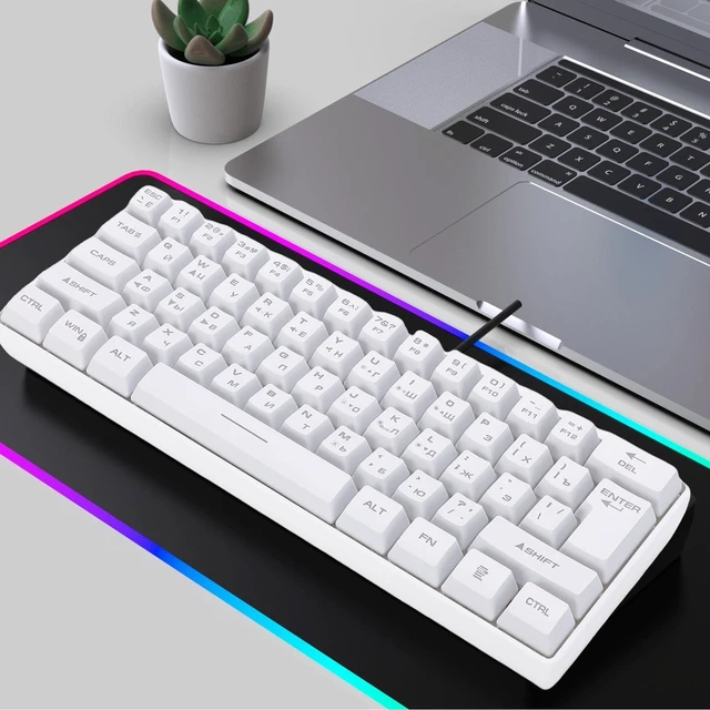 Alt view image 5 of 5 - Wisoqu Russian Mechanical Gaming Keyboard, 61 Key Compact Keyboard, RGB Backlit, High Responsiveness, Anti Ghosting, USB Wired, Russian and English (White)