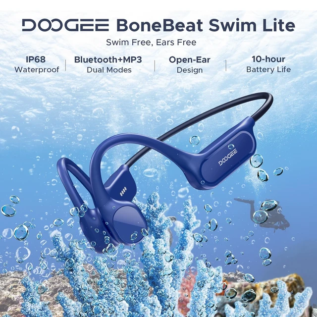 Alt view image 2 of 5 - DOOGEEEco Bone Conduction Headphones IP68 Waterproof Swimming Headphones,10H Running Headphones Bluetooth 5.4 Open Earphones 32GB MP3 Dual Modes for Cycling,Underwater Swimming,Fitness (Blue)