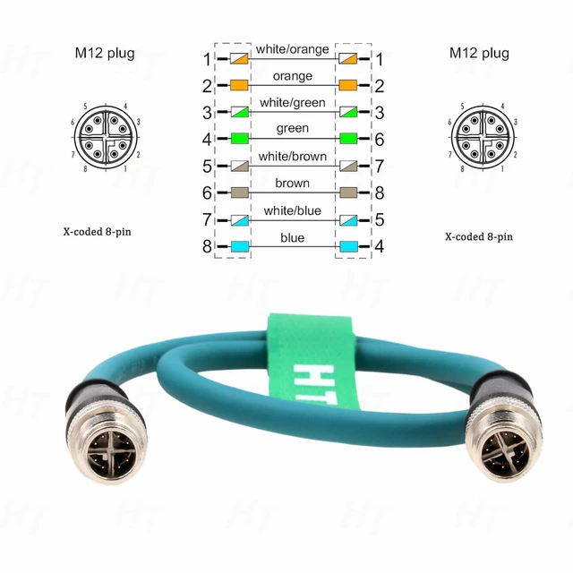 Alt view image 3 of 5 - HangTon M12 Ethernet Cat7e Cable 8 Pin X-Coded Male to Male for Cognex Basler Baumer Keyence Sensor Camera High Speed 25m