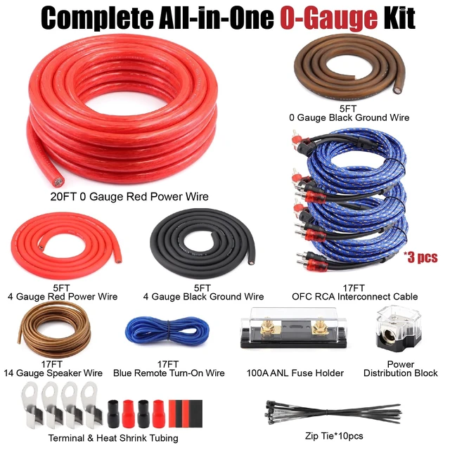 Alt view image 3 of 5 - 0 Gauge True Dual Amp CCA Wiring Kit,2000W Complete Car Audio Amplifier Installation Kit with 200A ANL Fuse OFC RCA Cables,14 Gauge Speaker Wire Distribution Block for High Performance Stereo System
