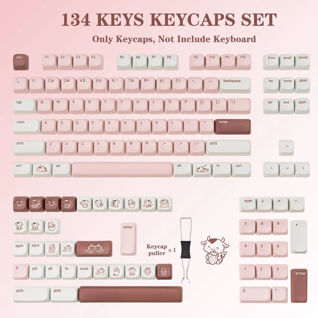 Alt view image 2 of 5 - TICKTYYPE PBT Milk Strawberry Keycaps, Custom Pink FOA Keyboard Keycaps