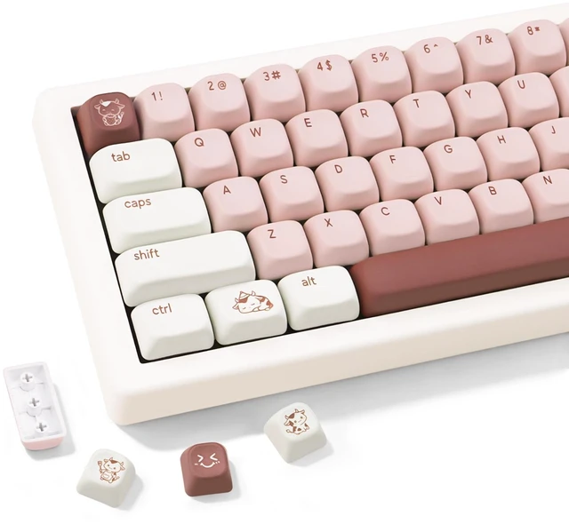 Main image of TICKTYYPE PBT Milk Strawberry Keycaps, Custom Pink FOA Keyboard Keycaps