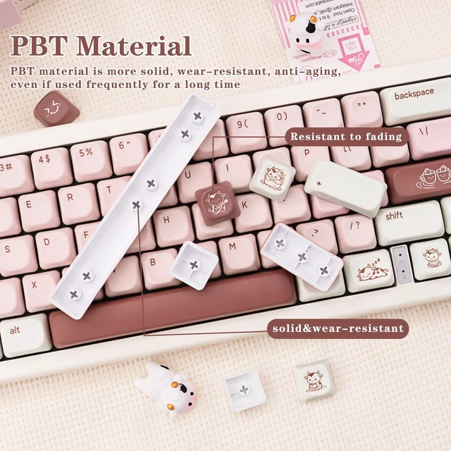 Alt view image 4 of 5 - TICKTYYPE PBT Milk Strawberry Keycaps, Custom Pink FOA Keyboard Keycaps