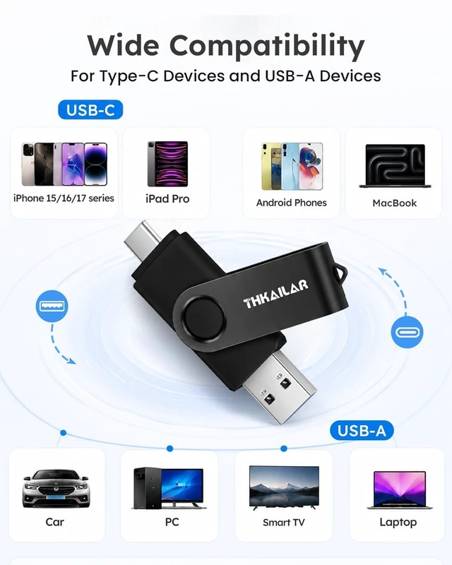 Alt view image 3 of 5 - Thkailar USB 3.1 C Flash Drive 256GB for Smart Phone Mac Pro PC