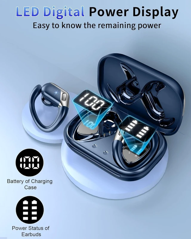Alt view image 5 of 5 - Matast Wireless Earbuds, Bluetooth 5.4 Headphones Sport, 50H Deep Bass Sound Over Ear Buds with 4 ENC Noise Cancelling Mic, Dual LED Display, IP7 Waterproof Earphones with Earhook for Workout,