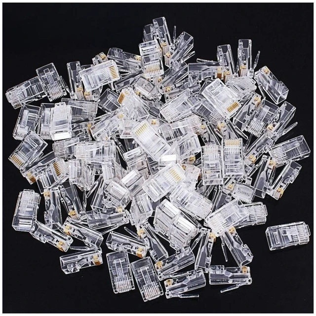 Main image of Fjiangyi 1000 Pcs Cat5 RJ-45 Ends, Cat5 Connector, RJ45 Connector, Ethernet Cable Crimp Connectors UTP Network Plug for Solid Wire and Standard Cable, Transparent,Bag of 1000