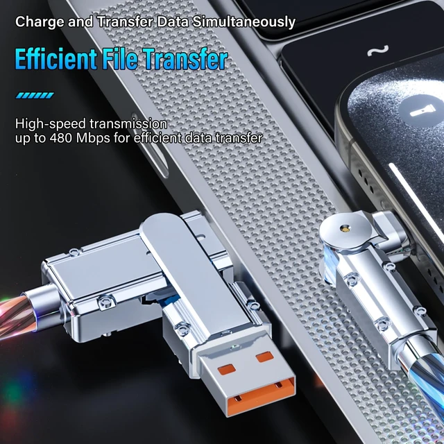 Alt view image 4 of 5 - LED Light Up USB C Charging Cable 2Pack 6.6ft Rotating USB C to USB C Cable