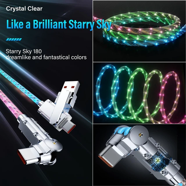 Alt view image 5 of 5 - LED Light Up USB C Charging Cable 2Pack 6.6ft Rotating USB C to USB C Cable