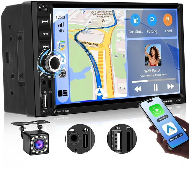 Main image of 7 Inch Double Din Car Stereo with Wireless Apple CarPlay and Android Auto