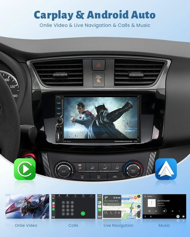 Alt view image 2 of 5 - 7 Inch Double Din Car Stereo with Wireless Apple CarPlay and Android Auto