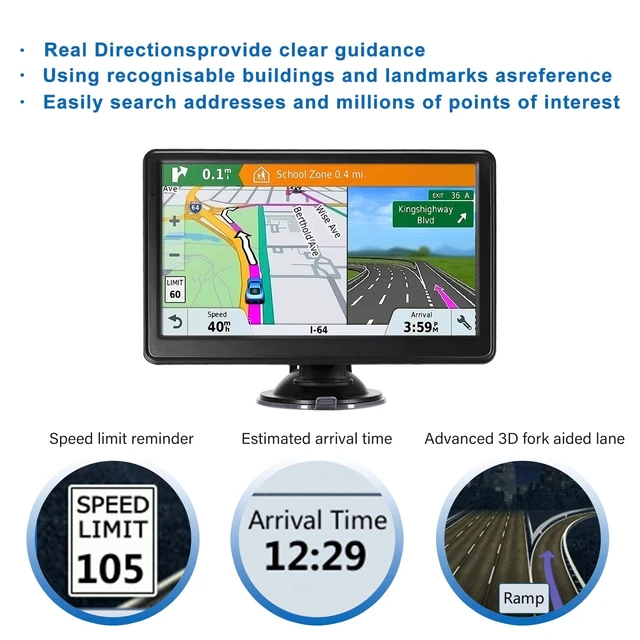 Alt view image 5 of 5 - 7" Car GPS,2026 NA Lifetime Free Map,256MB+16GB Voice Speed Red Light Alert