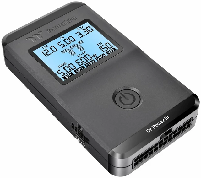 Main image of Thermaltake Dr. Power III Pro; ATX Power Supply Tester; Voltage/Continuity/PG; up to ATX12V v3.1 spec; 24pin Main Board/12V-2X6/ 4+4 EPS/6+2 PCIe/SATA/Molex; Color Display; Black; AC-083-OO1