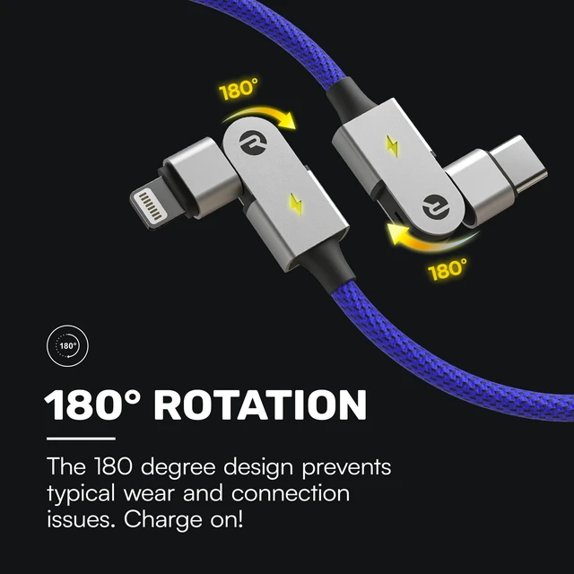 Alt view image 4 of 5 - Raycon Magic Spin Cable - 6.6 Feet 100W Fast Charging Type C to Type C Cable for iPhone 16, Samsung Galaxy S24, Google Pixel 7, OnePlus 11, iPad Pro, MacBook Air (Blue, 6.6 Feet)