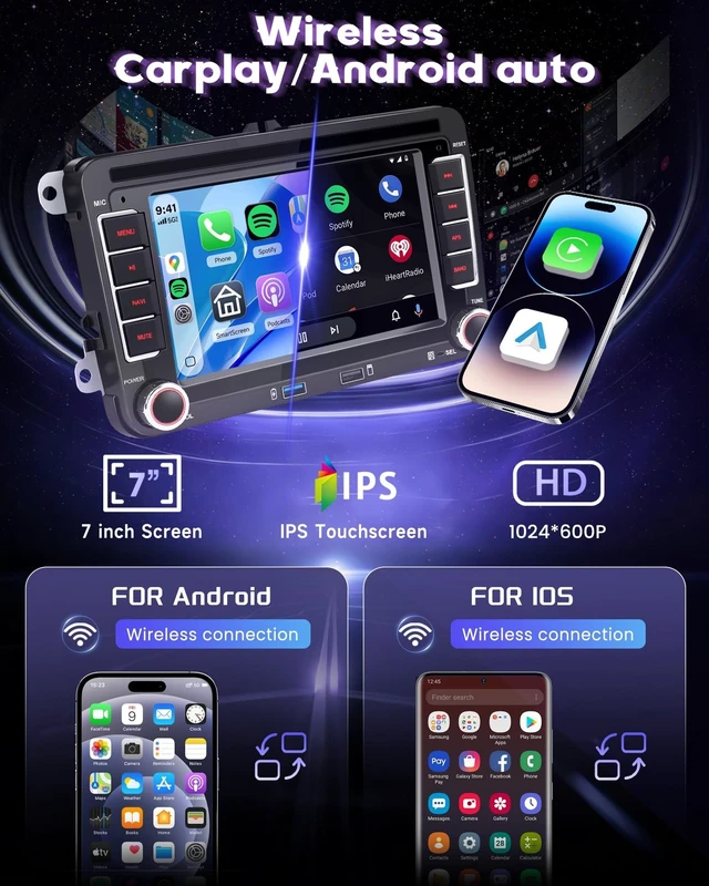 Alt view image 4 of 5 - 7" Double Din Car Stereo for VW Golf Passat Jetta Seat Tiguan EOS Touran