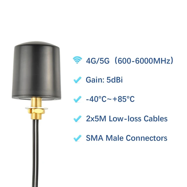 Alt view image 3 of 5 - Boobrie 2x2 MIMO 5G 4G LTE Omnidirectional Antenna 600-6000MHz Outdoor WiFi Antenna with 216.4FT Low-Loss SMA Male Cables RP-SMA Male Adapters for Router Gateway T-Mobile Verizon AT&T Home Internet