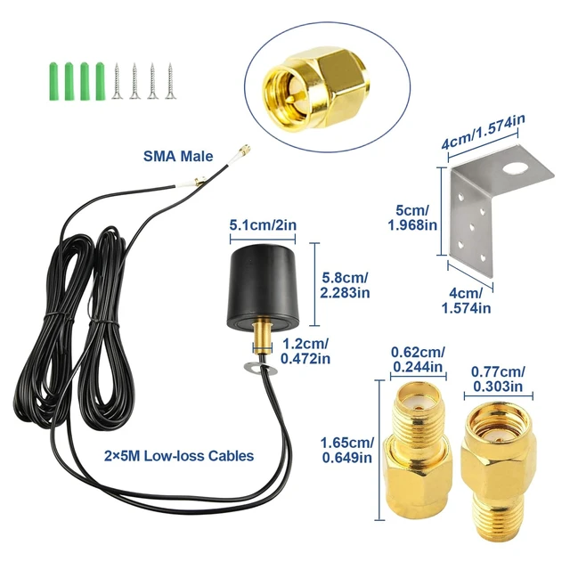Alt view image 2 of 5 - Boobrie 2x2 MIMO 5G 4G LTE Omnidirectional Antenna 600-6000MHz Outdoor WiFi Antenna with 216.4FT Low-Loss SMA Male Cables RP-SMA Male Adapters for Router Gateway T-Mobile Verizon AT&T Home Internet
