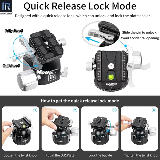 Alt view image 5 of 5 - INNOREL G54F Quick Lever Low Profile 54mm Tripod Ball Head, 360 Panoramic CNC Metal Camera Tripod Ballhead with Arca-Swiss Release Plate for Tripod DSLR Camcorder Telescope, Load 66lb/30kg