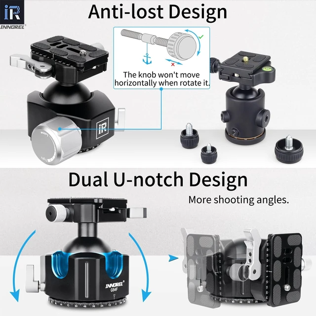 Alt view image 4 of 5 - INNOREL G54F Quick Lever Low Profile 54mm Tripod Ball Head, 360 Panoramic CNC Metal Camera Tripod Ballhead with Arca-Swiss Release Plate for Tripod DSLR Camcorder Telescope, Load 66lb/30kg