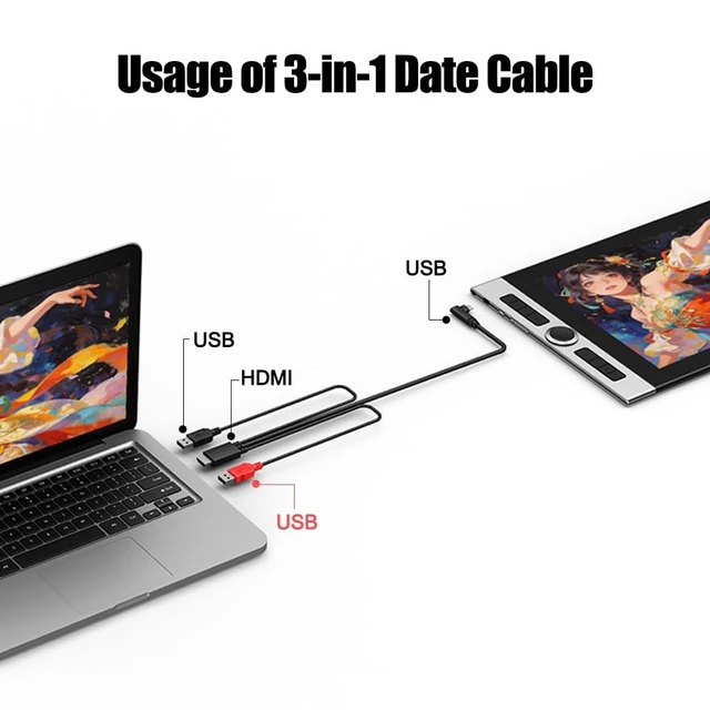 Alt view image 4 of 5 - Spaseeba 3 in 1 Cable Suitable for xppen Artist 12, Artist 10/12/13/16 2nd, Artist Pro 14(Gen2)/16(Gen2), Artist Pro 16, Innovator 16, for Drawing Tablet Pen Display
