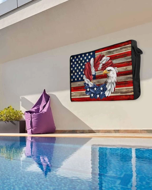 Alt view image 5 of 5 - DecorLovee Vintage American Flag Outdoor TV Cover 52 to 55 Inches Weatherproof & Waterproof, Eagle Wreath Outdoor TV Enclosure with Remote Control Pocket, Blue Red USA Flag TV Screen Protectors for TV