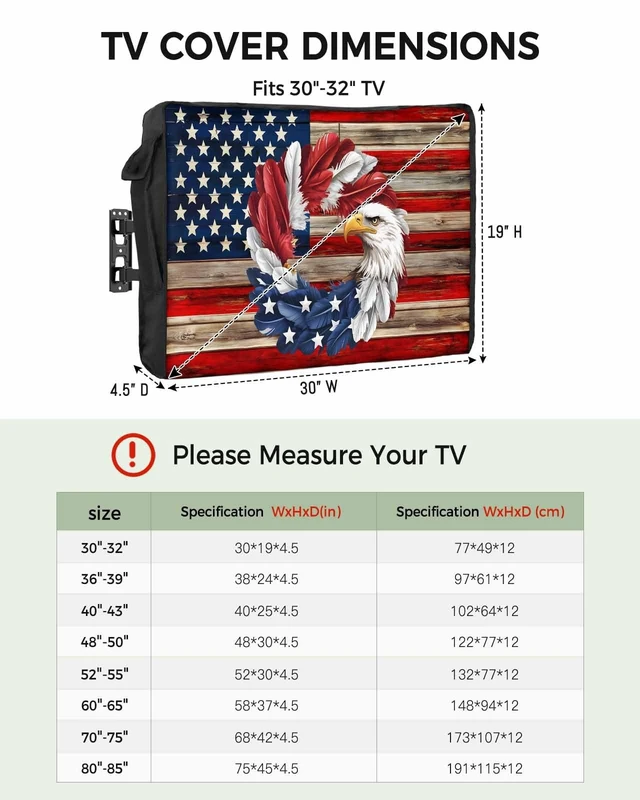 Alt view image 2 of 5 - DecorLovee Vintage American Flag Outdoor TV Cover 52 to 55 Inches Weatherproof & Waterproof, Eagle Wreath Outdoor TV Enclosure with Remote Control Pocket, Blue Red USA Flag TV Screen Protectors for TV